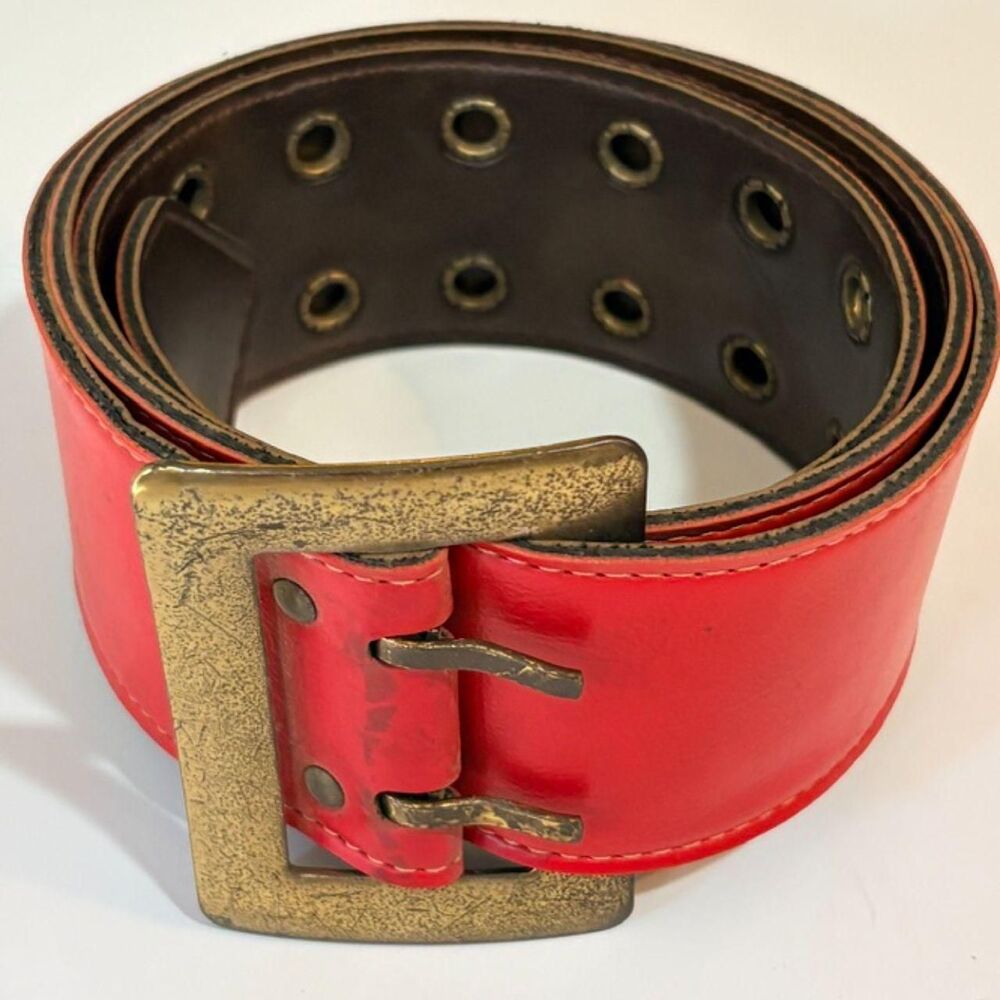 Vintage Garay Red Leather Grommet Belt Punk Western Boho M - Picture 3 of 8